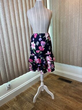 American Living Navy Circle Skirt with Pink & Lavender Floral Print Size 8